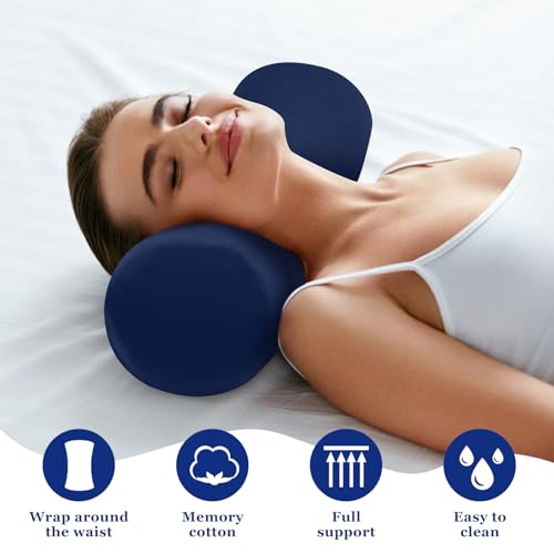 Wenqik 2 Pcs Lumbar Support Pillow Lumbar Roll Lower Pillow Office Seat Cushion with Adjustable Strap and Washable Cover for Travel Gaming Chair Car Seat Pain Relief (Blue) - color: Blue