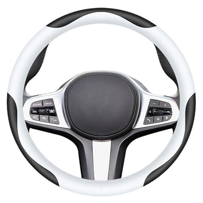 Carodi Leather Car Steering Wheel Cover, Elegant, Fashionable, Comfortable, Non-Slip, Breathable, Universal 15 inch, Black and White - color: black and white
