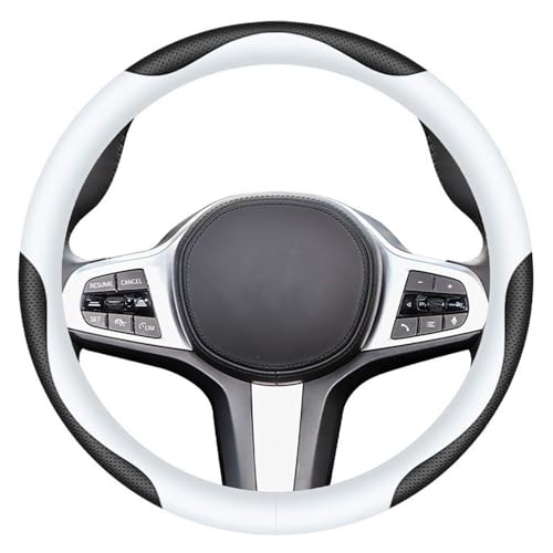 Carodi Leather Car Steering Wheel Cover, Elegant, Fashionable, Comfortable, Non-Slip, Breathable, Universal 15 inch, Black and White - color: black and white