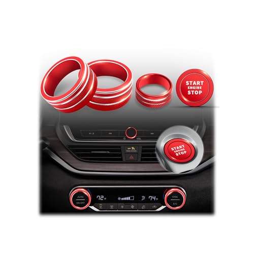 for 2023-2025 Nissan Altima SL/SR/SV Accessories (12.3" Screen, 1 Volume Knob) - Polodunn 5pcs Aluminum Alloy Knob Cover Trim Set Fits Push Start Button, AC Climate Control & Volume (Red) - color: Red, size: A -12.3"screen