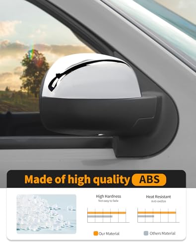 Chrome Half Mirror Caps Covers Compatible with 2007-2014 Chevy Silverado GMC Sierra Avalanche Tahoe Suburban Yukon Escalade ESV Side View Upper Mirror Cover Caps (Left Right) - color: Chrome (Half upper Mirror cover)