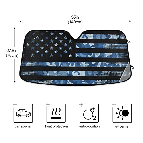 Usa American Flag Navy Camouflage Car Windshield Sun Shade Blocks UV Rays Sun Visor Protector Foldable Sun Reflector to Keep Your Vehicle Cool - color: Flag