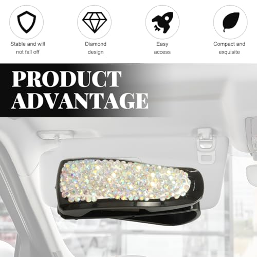 Wevdn 2 PCS Car Sun Visor Glasses Holder, Fashion Bling Car Eyeglasses Sunglasses Hanger for Women Girls, Glasses Holder Clip Hanger Mount with Ticket Card Clip, Car Accessories (AB) - color: AB