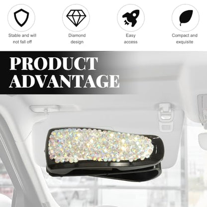 Wevdn 2 PCS Car Sun Visor Glasses Holder, Fashion Bling Car Eyeglasses Sunglasses Hanger for Women Girls, Glasses Holder Clip Hanger Mount with Ticket Card Clip, Car Accessories (AB) - color: AB