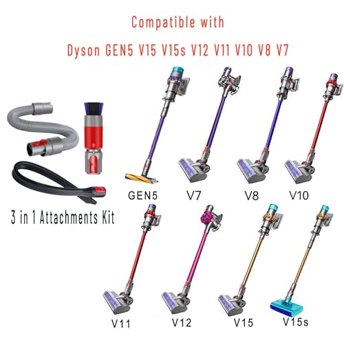 3-in-1 Vacuum Attachment Bundle for Dyson V15 V5s V12 V11 V10 V8 V7 Gen5-23" Flexible Crevice Tool + 63" Extension Hose + Soft Dusting Brush for Dryer Vent, Car Detailing, Delicate Surfaces - style: Dusting Brush & Flexible Crevice Tool & Extension Hose