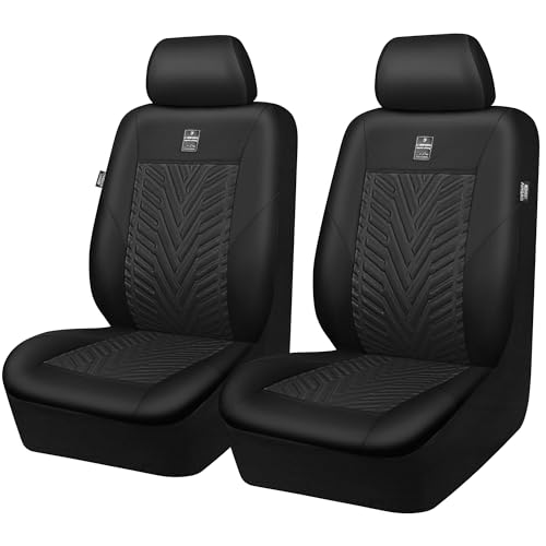 CAR PASS Deluxe Faux Leather Car Seat Covers 2 Front Seats Only, 3D Tyre Embossed Waterproof Front seat Covers, Airbag Compatible, Durable Universal Fit Seat Covers for SUV Truck Automotive (Black) - color: Black