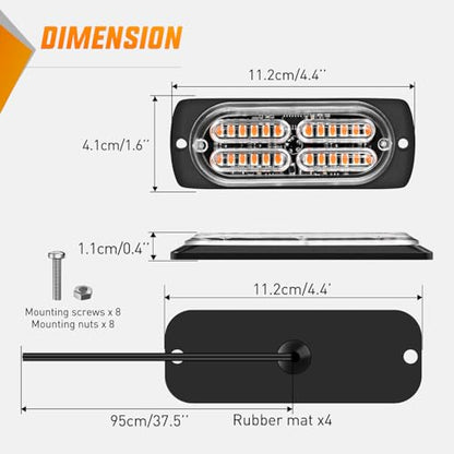 Nilight 4PCS 24LED Emergency Strobe lights 12V 24V Amber Surface Mount Grille Hazard Safety Warning Light Sync Feature Side Flashing Marker Flash for Car Truck Campers - color: Amber