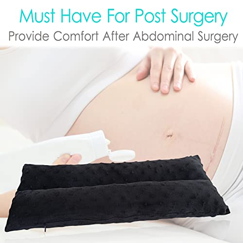 Hysterectomy Pillow Abdominal Post Surgery Pillows with Pocket Comfort for Ice Heat Packs Tummy Tuck Belly Incision Recovery Seatbelt Gifts Women Patients Minky Dot Black - color: Dotblack