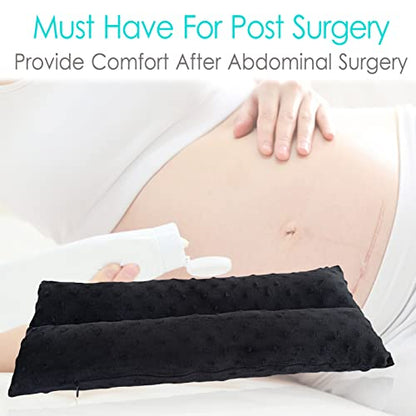 Hysterectomy Pillow Abdominal Post Surgery Pillows with Pocket Comfort for Ice Heat Packs Tummy Tuck Belly Incision Recovery Seatbelt Gifts Women Patients Minky Dot Black - color: Dotblack