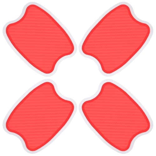 4Pcs Universal 3D Carbon Fiber Car Door Handle Paint Scratch Protector Sticker Auto Door Handle Cups Protective Pad(S-Red) - color: Red, size: Small