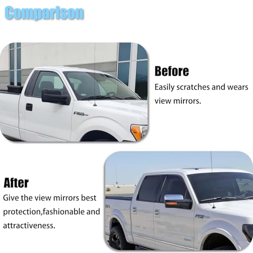 AUCERAMIC Chrome Plated Mirror Covers Caps Compatible with 2009-2014 Ford F150 2 Door 4 Door Side View Mirror Back Cover Cap Overlay - style: 2009-2014 F-150 Mirror Cover