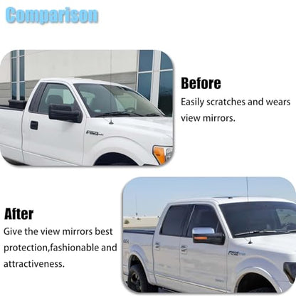 AUCERAMIC Chrome Plated Mirror Covers Caps Compatible with 2009-2014 Ford F150 2 Door 4 Door Side View Mirror Back Cover Cap Overlay - style: 2009-2014 F-150 Mirror Cover