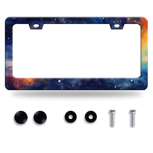 Watercolor Galaxy License Plate Frame Colorful Starry Sky License Plate Stainless Steel Funny License Plate Holder Men Women Galaxy Car Accessory Decoration 12.3" x 6.3" - color: Watercolor Galaxy Starry Sky