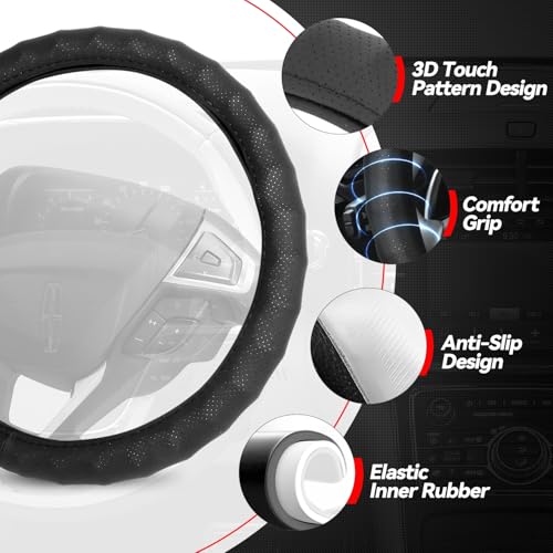 Auto Dynasty Steering Wheel Cover, Breathable Microfiber Leather Car Steering Wheel Protector with 3D Textured, Non-Slip Grip, [14 1/2 to 15 Inches] Universal Fit Cars Trucks SUVs - color: 3D Texture B