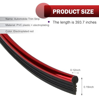 Electroplated Car Interior Trim Strip, 32.8ft Flexible DIY Dashboard & Door Molding Insert with Installation Tool, Car Interior Filler Insert Strips, Universal Fit for Most Vehicles (Red)