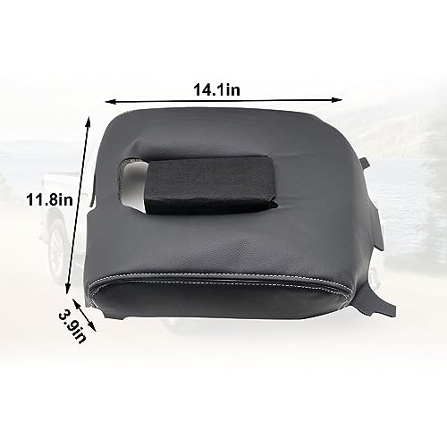 SecosAutoparts Black Leather Center Console Leather Lid Armrest Cover Replacement Gray Stitch Compatible with Chevy Silverado Compatible with GMC Sierra 2014 2015 2016 2017 2018 - color: Black Leather & Gray Stitch