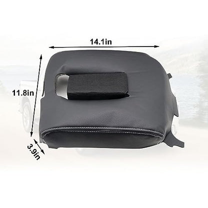 SecosAutoparts Black Leather Center Console Leather Lid Armrest Cover Replacement Gray Stitch Compatible with Chevy Silverado Compatible with GMC Sierra 2014 2015 2016 2017 2018 - color: Black Leather & Gray Stitch