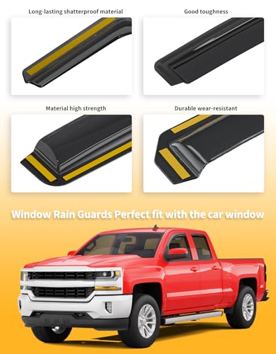 in-Channel Window Rain Guards Fit for Chevy Silverado/GMC Sierra 2014-2018 Double Cab,Truck Extra Durable Window Visors Window Deflectors Vent Visors Vent Shades Car Accessories - size: Fit for 2014-2018 Silverado/GMC Sierra Double Cab