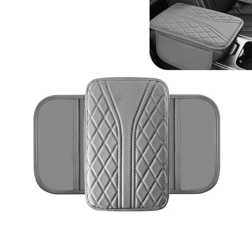 Car Center Console Cover, Leather Center Armrest Cover with Storage Bags, Automotive Heightening Console Protection Pad, Universal for Cars, Trucks, SUVs (Grey) - color: Grey