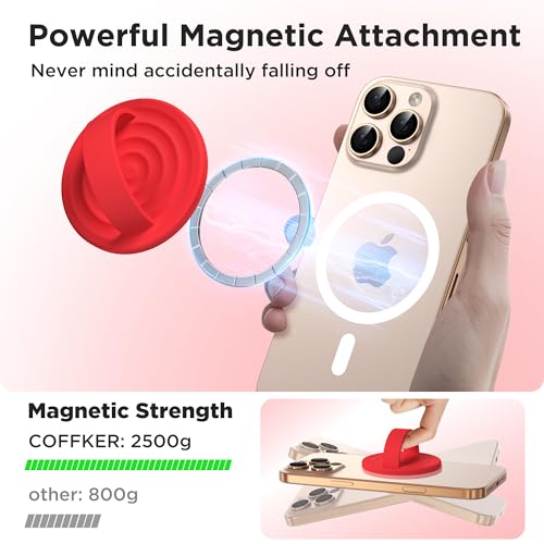 Magnetic Phone Grip Ring Holder, Liquid Silicone Magnet Cell Phone Grip Finger Loop, Compatible with Magsafe, Back of Phone for iPhone 17/16/15/14/13/12 Series, Red - color: Red