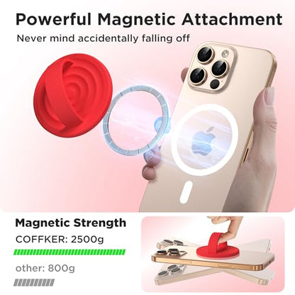 Magnetic Phone Grip Ring Holder, Liquid Silicone Magnet Cell Phone Grip Finger Loop, Compatible with Magsafe, Back of Phone for iPhone 17/16/15/14/13/12 Series, Red - color: Red
