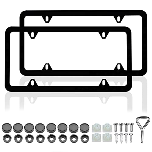 Matte Black License Plate Frames - 2 Pack Black Car Plate Frames, Universal Aluminum 4 Holes License Plate Frame for Front and Rear Car Tags. - color: Black Narrow 4-Hole