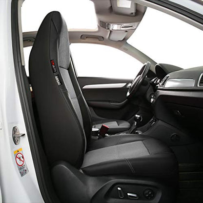 P&J AUTO Leather and Mesh High Back Car Seat Cover Full Set Integrated Bucket Seat Airbag Compatible (Grey) - color: Black and Grey