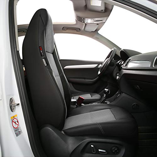 P&J AUTO Leather and Mesh High Back Car Seat Cover Full Set Integrated Bucket Seat Airbag Compatible (Grey) - color: Black and Grey