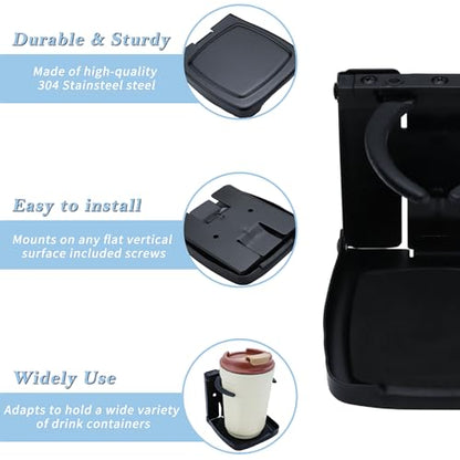 YANYUCB 304 Stainless Steel Adjustable Folding Cup Holders,Matte Black Boat Drink Cup Holder,Folding Wall Car Desk Cup Holder for Trucks,RVs,Vans,Boats,Campers,Caravans(2 Pack) - style: Matte Black 2Pack