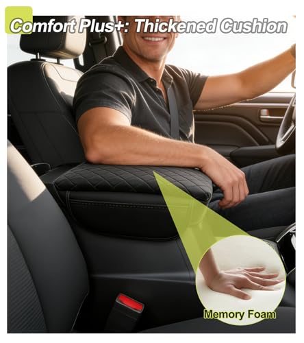 Armrest Cover for Chevy Colorado GMC Canyon 2023 2024 2025 2026 Center Console Pad Accessories Arm Rest Lid with Pockets, Black Faux Leather
