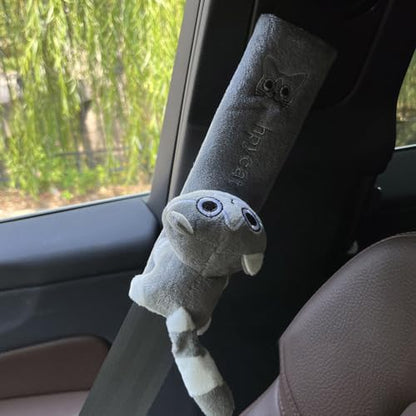 ZOSTLAND 2Pcs Car Seat Belt Pad Cover,Soft Auto Safety Strap Shoulder Pads,Plush Catoon Grey Cat Doll Seatbelt Cover,Cute Strap Covers Harness Pad,Compatible with All Cars and Backpack(2Pcs Grey Cat) - color: 2Pcs Grey Cat