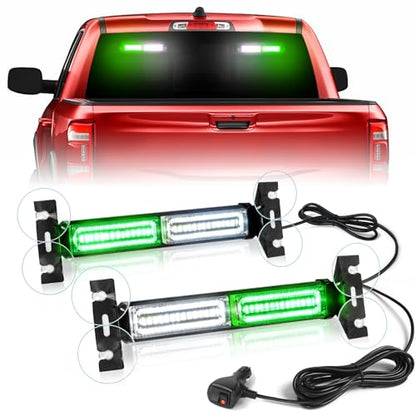 HLauto 1002L Emergency Strobe Traffic Advisor Light Bar: 40LED Dash Safety Warning Flashing Front/Rear Windshield Visor Light for Construction Vehicle, Trucks (2x10.7inch, Green White) - color: #05 Green/White