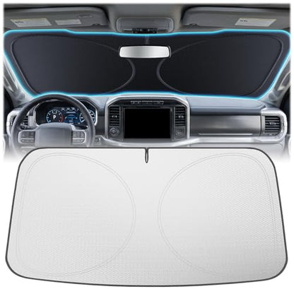 Upgraded Windshield Sun Shade for Ford F-150/Explorer, Trucks & SUVs [Nano Ice-Crystal Cooling, 99.9% Sun Protection] Foldable Sunshade with Storage Bag, Car Accessories, L(64 x 34 in) - size: L | 64"L x 34"W
