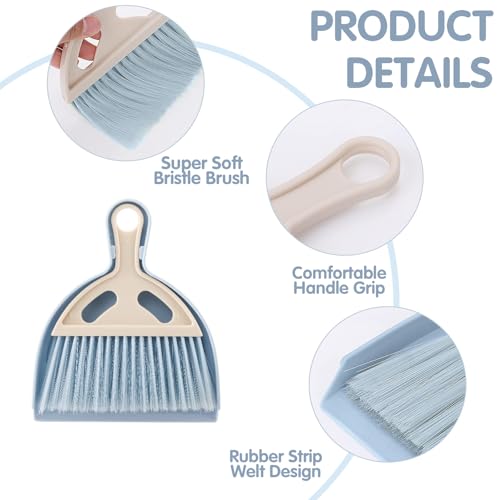 6 Pcs Small Dustpan and Brush Set, Whisk Broom Dust Pan with Handle, Nesting Tiny Dust Pan with Brush Mini Hand Broom and Dustpan Set for Cleaning Home, Classroom, Countertop, Keyboard, Car & Pet Nest