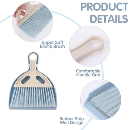 6 Pcs Small Dustpan and Brush Set, Whisk Broom Dust Pan with Handle, Nesting Tiny Dust Pan with Brush Mini Hand Broom and Dustpan Set for Cleaning Home, Classroom, Countertop, Keyboard, Car & Pet Nest