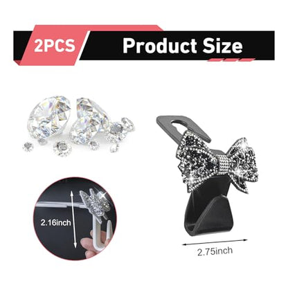 2 PCS Car Seat Headrest Hooks, Bling Rhinestones Crystal Bow Car Purse Hooks, Cute Backseat Storage Hanger for Handbag Purse Coat, Universal for SUV Truck Sedan (Black) - color: Black