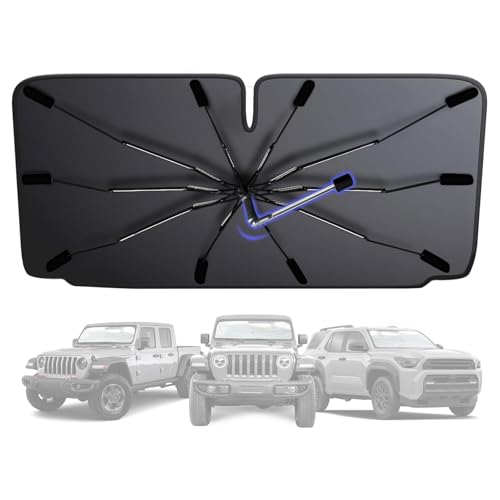 [2025 Upgraded] Windshield Sun Shade Umbrella - Foldable Car Sunshade for Jeep Wrangler/Gladiator, for Toyota 4Runner/Land Cruiser, Front Window Sun Shade UV Block & Heat Shield(Small-55"x23") - size: For Jeep