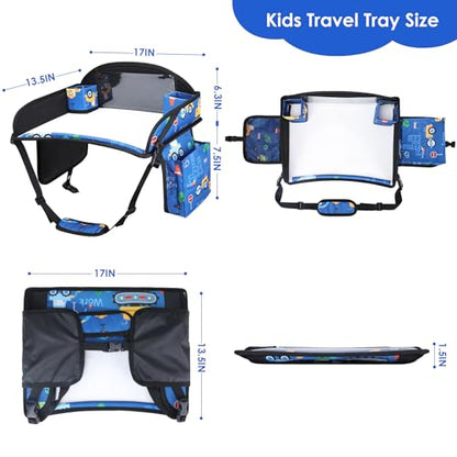 Kids Travel Tray for Airplane - Toddler Car Seat Table Tray, Road Trip Essentials for Boys & Girls, Carseat Lap Desk for Kids Road Trip Activities (Dark Blue Car) - color: Dark Blue Car