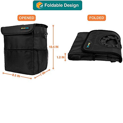 SUN CUBE Waterproof Car Trash Can with Lid, Mesh Pockets | Leakproof Car Garbage Can Hanging | Auto Trash Bin, Garbage Bag Organizer for Headrest, Console, Truck (Black) - color: Black