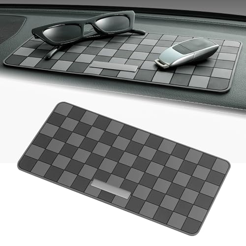 Car Dashboard Non-slip Mat, Multifunction Sticky Pad with Checkered Pattern, PVC Heat-resistant Dash Mat for Phone & Sunglass & Key, Interior Storage Accessory for Car & Home (Black & Gray) - color: Black & Gray