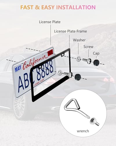 License Plate Frames - 2 Pack Matte Black Universal Aluminum Metal Car Tag Frame for Front and Rear Number Holder with Screws & Caps - style: Aluminum-Wide Frame-B