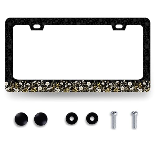 Cute Small Flowers License Plate Frame Daisy Floral License Plate Holder Colorful Stainless Steel Flower Car Accessory Funny License Plate Women Decoration Size 12.2"x6.2" with Screw - color: Cute Small Flowers Daisy Floral
