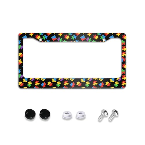 Autism Awareness Colorful Puzzle Car License Plate Covers Holders Frames for Plates with 2 Screw Caps, Car Accessories Tag Frame Decoration Accessory for Women Men Ladies 12x6'' US Vehicle Standard - color: Green Autism