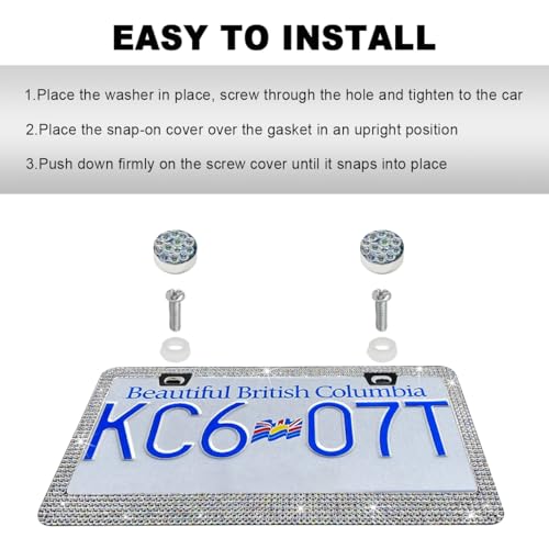DXNQ 2PCS Bling License Plate Frame, Sparkly Rhinestone Diamond License Plate Cover with Crystal Screws Caps, Glitter Crystal Stainless Steel License Plate Holder for Women (AB) - color: AB, 2PCS