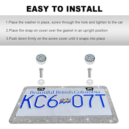 DXNQ 2PCS Bling License Plate Frame, Sparkly Rhinestone Diamond License Plate Cover with Crystal Screws Caps, Glitter Crystal Stainless Steel License Plate Holder for Women (AB) - color: AB, 2PCS