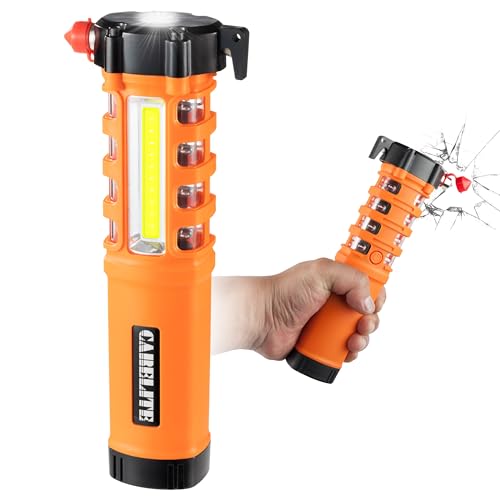 Emergency Car Flashlight with Seatbelt Cutter and Window Breaker, LED Work Light & Flash Beacon, Life-Saving Car Escape Tool for Roadside Safety (Orange) - color: Orange
