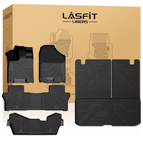 LASFIT Floor Mats & Trunk Mat for Honda Pilot 2016-2022 8 Passenger (No Elite Model), All Weather TPE Custom Fit Floor Liner Accessories, 1st & 2nd & 3rd Row & Cargo Liner with Backrest Mat, Black - style: 4）For Honda Pilot | 2016-2022 | Full Set