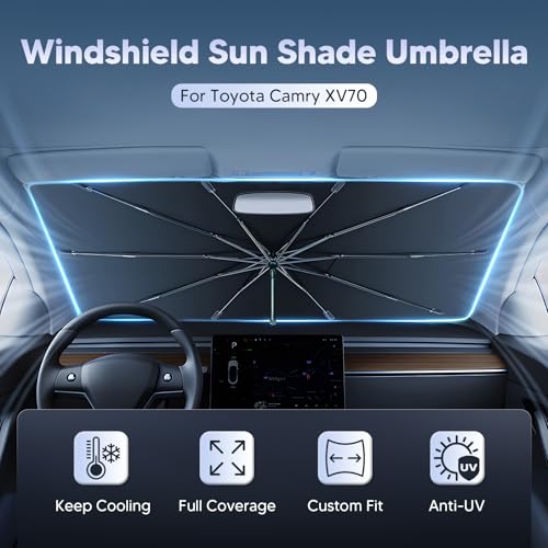 Autorder Windshield Sun Shade Umbrella for 2018-2024 Toyota Camry Accessories,Upgraded Ice Crystal Material,Easy Setup Umbrella Sunshade for Car Windshield,100% Sun Blocking - size: Toyota Camry 2018-2024