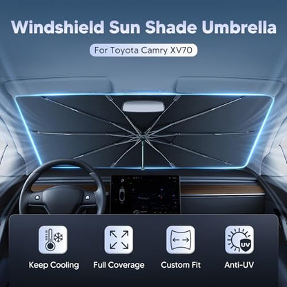 Autorder Windshield Sun Shade Umbrella for 2018-2024 Toyota Camry Accessories,Upgraded Ice Crystal Material,Easy Setup Umbrella Sunshade for Car Windshield,100% Sun Blocking - size: Toyota Camry 2018-2024