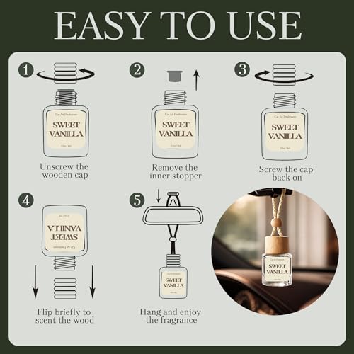 Car Air Freshener - Pack of 2 Vanilla Scent Hanging Car Air Diffuser - 0.27FL OZ/8ML Odor Eliminator - 60 Days Long Lasting Essential Oil Diffuser - Cars Accessories for Men & Women